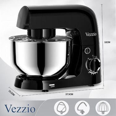 Міксер тістовий Vezzio Knetmaschine 1500W, 4.5л, 10 швидкостей, зелений/чорний