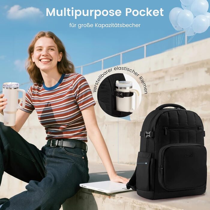 LOVEVOOK Рюкзак для жінок, шкільний рюкзак для дівчаток з відділенням для ноутбука, водонепроникний, рюкзак для подорожей, робоча сумка, елегантна шкільна сумка, сумка для навчання для університету, офісу (Чорний, 15.6 дюймів)