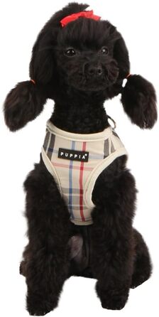 Puppia Junior - Plaid Dog Harness for Small Dogs - Soft Vest - Also Usable as a Puppy Harness - Anti-Pull Harness for Dogs, Beige, XS, PAMA-AH978 beige XS