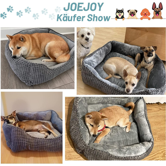 JOEJOY Dog Bed, Medium-Sized Dogs, Washable Dog Basket, Fluffy, Non-Slip Plush Dog Bed, 63x53x20cm, Dog Beds for Small and Medium Dogs and Cats