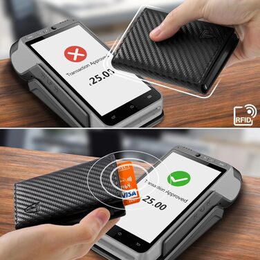 Чоловічий гаманець Portmonee з RFID захистом, Slim Wallet, 10 відділень для карток, з відділенням для монет, з карбону, чорний