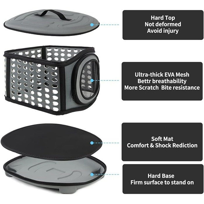 Складана переноска для кота, переноска для кота/маленьких собак, переноска з м'яким дном (сіра)