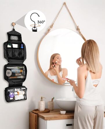 Сумка для туалетних аксесуарів на гачок, велика дорожня сумка-органайзер для жінок та чоловіків, 4-в-1 водонепроникна, армійний зелений (чорний)