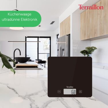 Кухонні ваги Terraillon T1040 з тарою, покажчиком рівня рідини, ультратонкі, до 3 кг, дизайн Bakery
