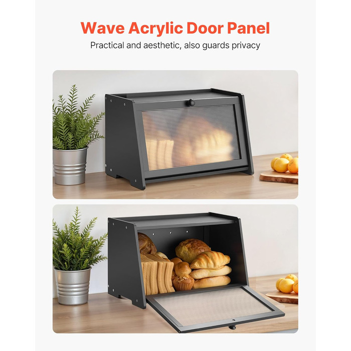 Дерев'яна коробка для хліба VEVOR: органайзер для зберігання з акриловою кришкою, чорний