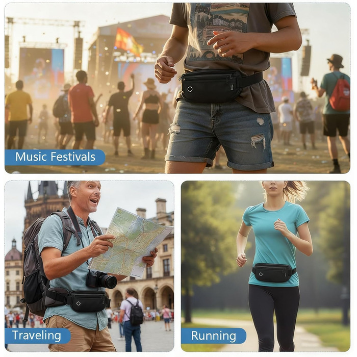 Захисна поясна сумка VINATO з RFID-захистом (сіра/чорна)