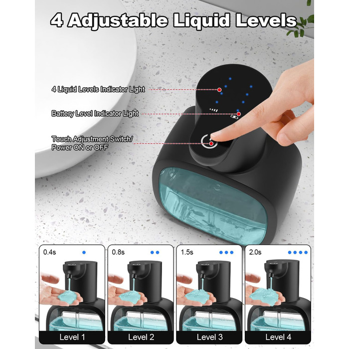 Автоматичний диспенсер для мила Dalugo з USB-C, настінний, 500 мл, електричний, сенсорний, регульований, чорний, для кухні та ванної кімнати