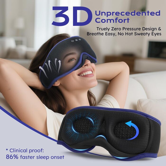 3D Маска для сну з навушниками Bluetooth Dolida, ультрамарин - повна блокада світла, комфортний сон для жінок та чоловіків
