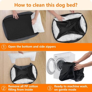 HMTOPE Dog Bed, Dog Sofa, Dog Cushion, Dog Basket, Detachable and Washable, Dark Grey, 110 x 86 x 26 cm