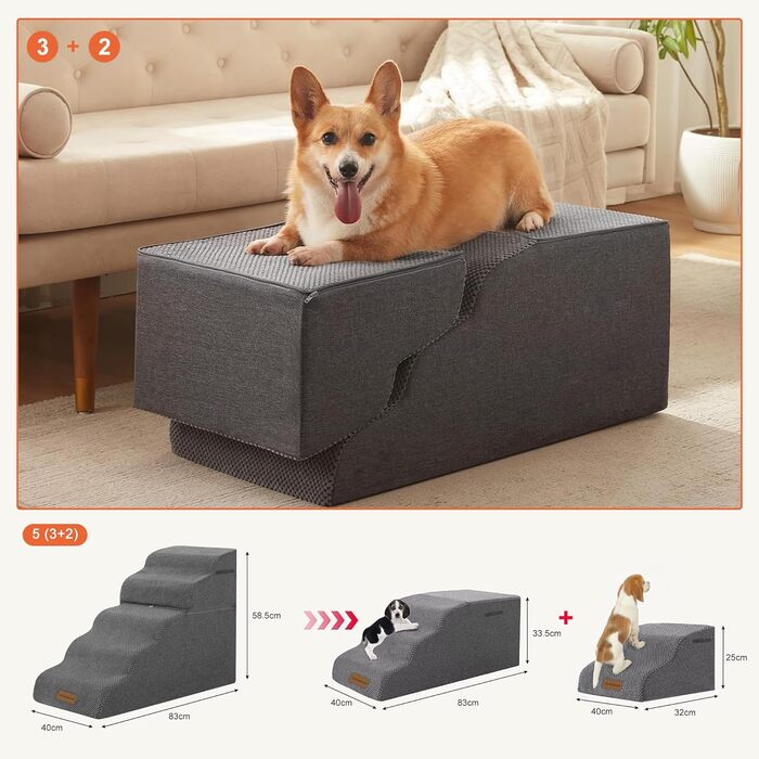 Trhillsbrad Breiter Hundetreppe 5 Stufen für Kleine Hunde, Hochdichtem Schaumstoff Haustiertreppe, Waschbarem Bezug und Rutschfestem Boden (Faltbar Hundetreppe 5 Stufen) - Trhillsbrad Wide Dog Stairs, 5 Steps for Small Dogs, High-Density Foam Pet Stairs, Washable Cover and Non-Slip Bottom (Foldable Dog Stairs, 5 Steps)