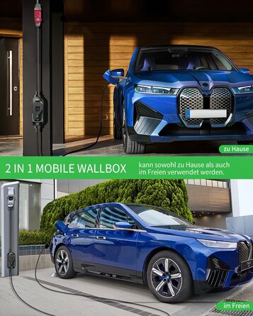 Зарядний пристрій для електромобілів Mobile Wallbox 11 кВт, Тип 2, кабель CEE 8.1м, регулювання потужності, таймер - для Tesla Model Y/3, ID.3, BMW i4, Mercedes EQB, Audi e-tron