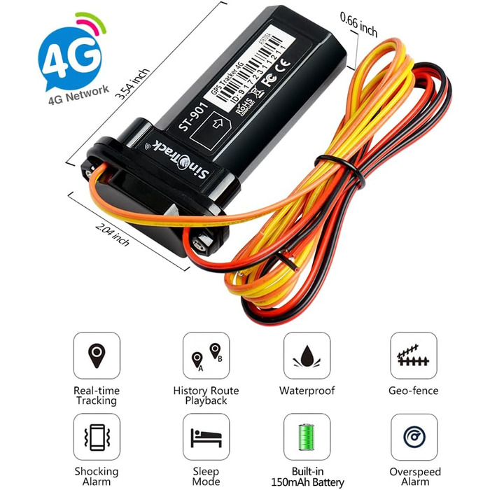 GPS-трекер SINOTRACK ST-901L 4G для авто, мото, вантажівок, водонепроникний, з антикрадіжним сигналом, підтримка iOS, Android, веб