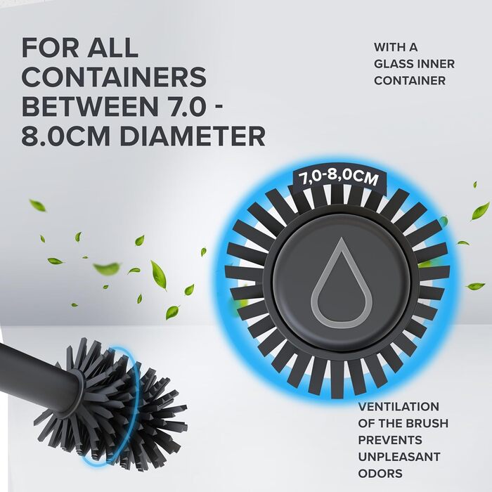 Торцева щітка для унітазу Arosund | Силіконова щітка для унітазу | З вентиляцією | Свободно стояча | Головка щітки для унітазу з нержавіючої сталі | З резервуаром для миючих засобів | Знімний піддон для крапель | Щітка для унітазу (Чорний)