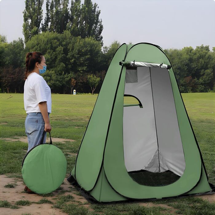 Pop-Up Shower Tent - Portable Changing Room for Beach, Camping, Hiking & Outdoor Activities (150x150x190cm, Green)