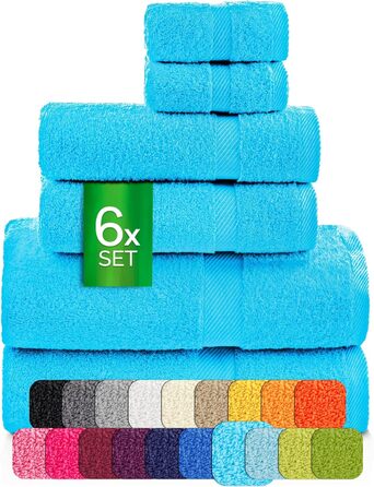 Набір рушників éterea Carli Frottee: 6 шт. (2x70x140 + 4x50x100) - 100% бавовна, Oeko-Tex, 500 GSM, сірий & блакитний