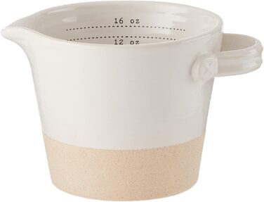Набір мірних кухлів із кам'яної кераміки Mud Pie, білий, 2 шт. (10,2 x 11,4 см) з ложкою 7,6 см