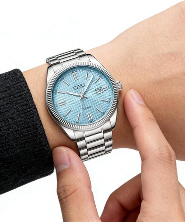 Чоловічий годинник CIVO з нержавіючої сталі: аналоговий годинник для бізнесу з датою, що світиться - водонепроникний для роботи та відпочинку. Стильний подарунок для чоловіків (сріблястий, синій)