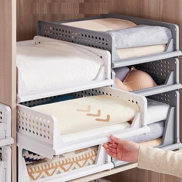Closet Organizer 3-Piece Set, Foldable Storage Box, Organization System for Drawers, Lockers, and Closets (White) (Width-14cm*6)