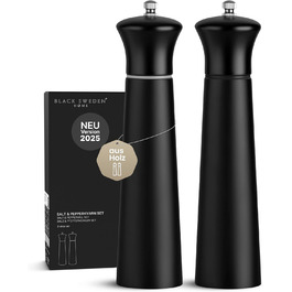 Black Sweden Home® Design Salt and Pepper Grinder Black - 22cm - Ceramic Grinder - Large Spice Grinder - Pepper Salt Grinder Set - Simple in Black & Black - 2 Pieces