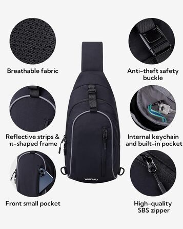 Чоловіча/Жіноча сумка через плече Waterfly - Messenger Bag Crossbody для спорту, подорожей, велоїзди та туризму (Чорна)