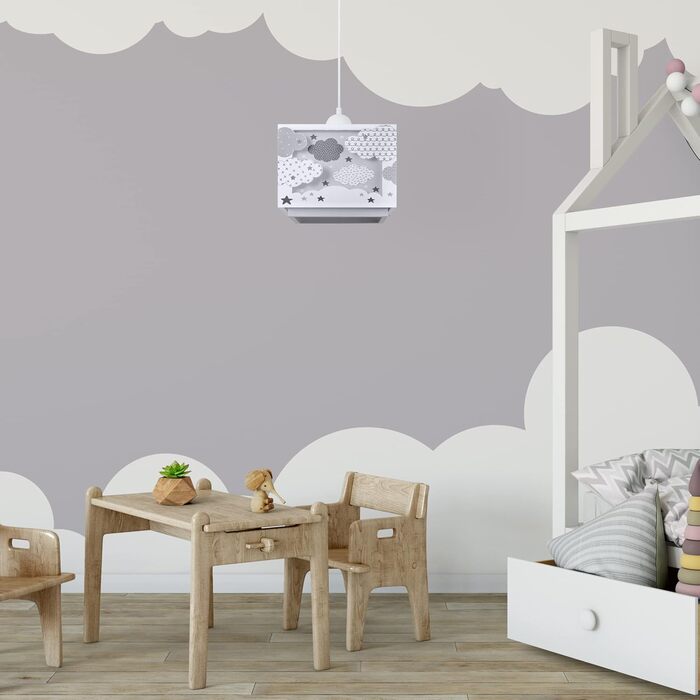 Paco Home Pendant Lamp Children's Room Ceiling Lamp Chandelier Lampshade Fabric E27 Lion Jungle Glow-in-the-Dark (Clouds, Pink)