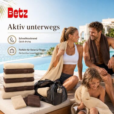 Набір махрових рушників Betz Premium 10 предметів, 100% бавовна, 470 г/м², Oeko-TEX, Колір: горіховий коричневий та бежевий (2 банні, 4 середні, 2 гостьові рушники, 2 рукавички)