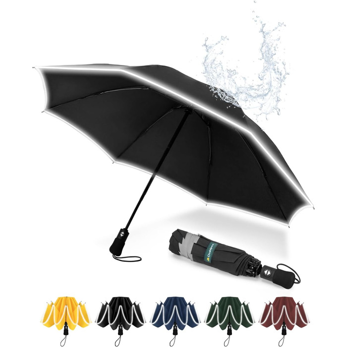 Чакіпі Регульований парасолька великого розміру, стійкий до сильного вітру, з відбиваючим покриттям, для чоловіків та жінок – автоматичний парасолька-тростина, компактний, для подорожей, чорний, покриття 210T, діаметр 106 см