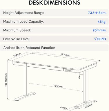 FLEXISPOT Electric Standing Desk with LED Display, Memory Function, USB Port & Drawer - 140x70cm Natural Maplewood