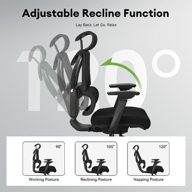 MUSSO V900 Classic: Ергономічне крісло для офісу та дому з регульованою спинкою, підтримкою попереку, 4D підлокітниками та підголовником, сітчаста спинка, чорний колір