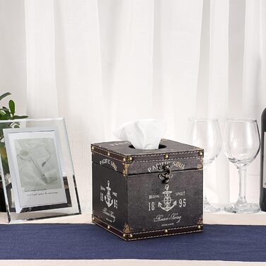 BTSKY Wooden + PU Retro Household Office Tissue Box Holder Cover Napkin Holder Elegant and Stylish Home Decor (Dark Brown)