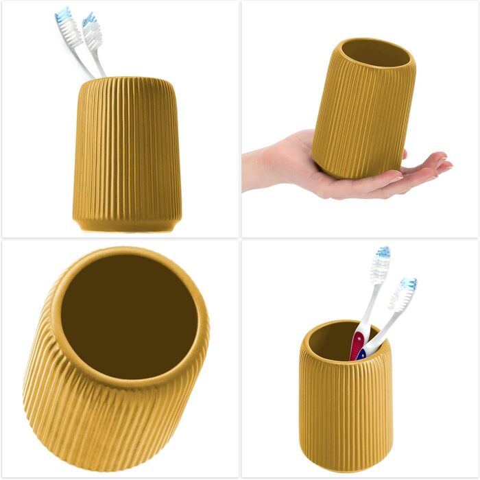 KADAX Bathroom Accessory Set, Modern Bathroom Accessories, Ceramic Bathroom Accessories, Bathroom Accessories (White: Toothbrush Holder, Soap Dispenser, Toilet Brush) (Yellow: Toothbrush Holder, Soap Dispenser, 2)