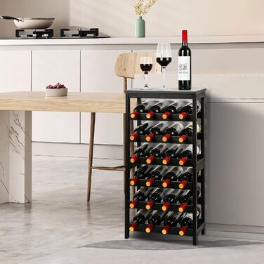 Wine Rack for 24 Bottles, Bottle Rack with 6 Tiers, Bamboo Wine Stand for Cellar, Bar and Kitchen, Living Room, Bottle Rack 41 x 24 x 81 cm, Black