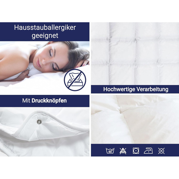 ZOLLNER 4-Season Duvet 240x220 cm - for Summer and Winter - made of 2 buttoned-together duvets - washable up to 60 °C - Hotel Quality - Oeko Tex Certified 240 x 220 cm White