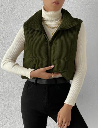 Жіноча куртка Gihuo з короткими рукавами, з капюшоном, на блискавці, з утеплювачем, оливковий колір (L)