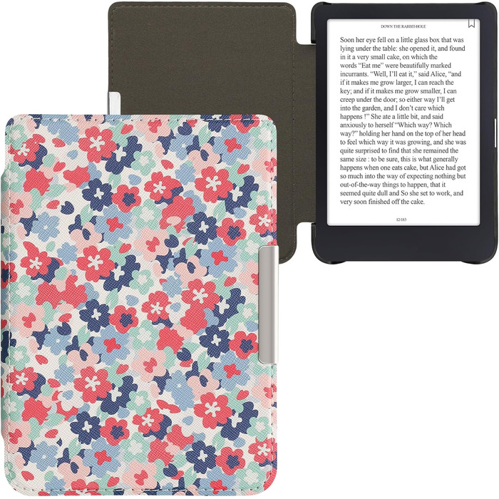 Чохол-книжка kwmobile для Tolino Shine 3 - яскравий дизайн з пастельними квітами (синій, жовтий, зелений, червоний, рожевий)