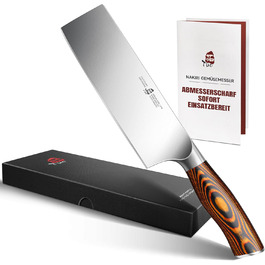 Японський ніж Nakiri TUO 16.5 см з нержавіючої сталі з ручкою Pakkawood, серія Fiery Phoenix