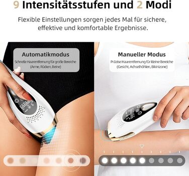 Пристрій для епіляції IPL з охолодженням 6°C, безболісна епіляція для тіла та обличчя, 999,900 імпульсів, 9 рівнів потужності, білий