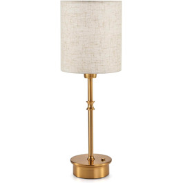 Нічна лампа OCEST на акумуляторі, сенсорне керування, регулювання яскравості, декоративне освітлення для дому, кухні, тераси, обіднього столу. Тканинний абажур кольору античне латунь, висота 41,5 см