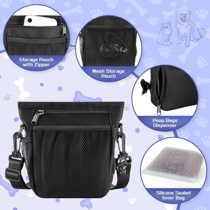 Набір для собак: сумка для ласощів, клікер, диспенсер для відходів, поясна сумка для корму. Чорний & зелений інтер'єр