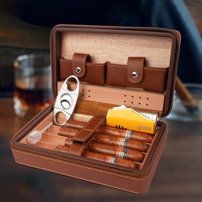 Чохол для сигар на 4 сигари з ніжцем та зволожувачем, шкіряний, подарунок для друга нареченого, на день народження