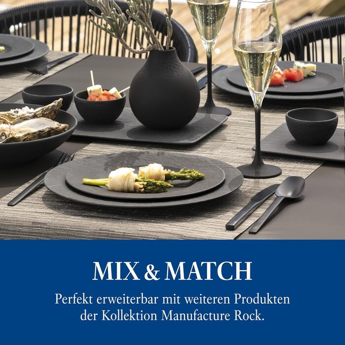 Villeroy & Boch – Manufacture Rock Starter Set, 6-Piece, Black, Dishwasher Safe, Microwave Safe, Matte Black Dinnerware Set, Tableware Service, Dining Dishware, Premium Porcelain Starter Set | 6-Piece Black