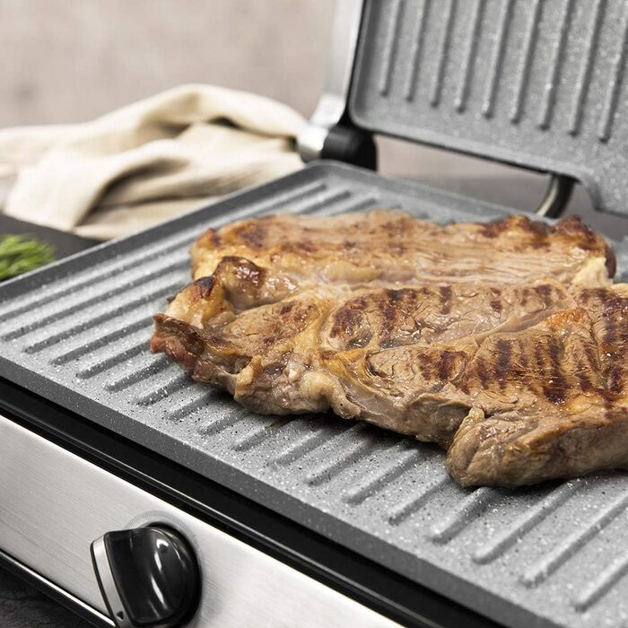 Cecotec Rock'nGrill 2400 UltraRapid Electric Grill - 2400W, RockStone Coating, Floating Upper Plate, Eco-Friendly, with Drip Tray, Adjustable Temperature
