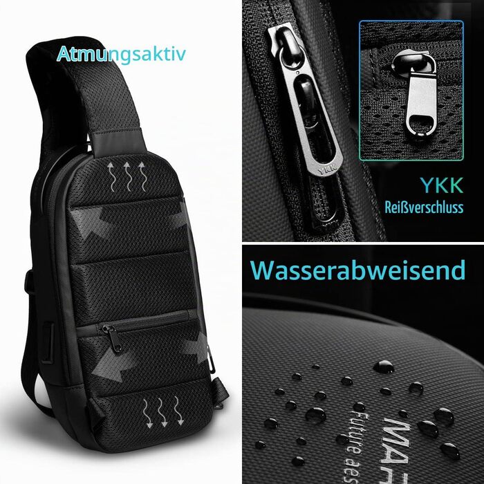 Водонепроникна сумка-слінг Mark Ryden Crossbody проти крадіжок для чоловіків та жінок, сумка через плече для подорожей, під планшет 9.7' iPad, чорна