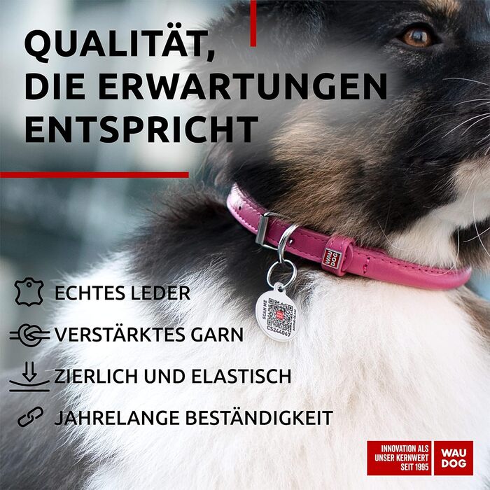 Нашийник для собак WAUDOG з натуральної шкіри, 20-25 см, 8 мм, рожевий