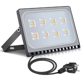 papasbox LED Floodlight Floodlight Spotlight, LED Floodlight Construction Light with Plug Waterproof IP65, 3000K Warm White, Ideal Wall Light Outdoor Lighting for Garden, Garage, Hotel (Warm White, 50W)