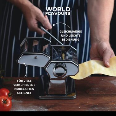 Машина для пасти KitchenCraft World of Flavours, механічна, 9 режимів товщини, італійський дуплексний ніж, нержавіюча сталь, срібляста
