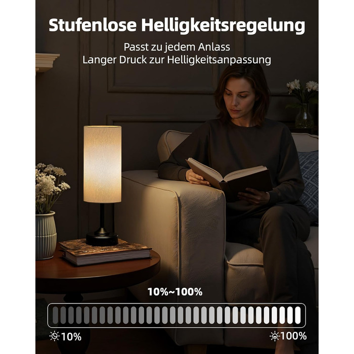 Світлодіодна настільна лампа EZVALO з сенсорним димером, акумуляторна (4000mAh), USB-C, тепле світло 2700K, чорна - 1 шт.
