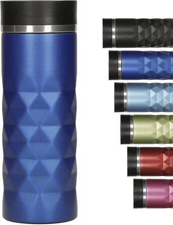 Термокружка Diamond з нержавіючої сталі 450 мл, з кнопкою, витримує гарячі та холодні напої, без BPA, вишуканий блиск (Ультрамарин)