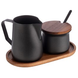 APS 634 Milk and Sugar Set, 5-piece set, Acacia wood, Stainless steel, non-stick coated, black