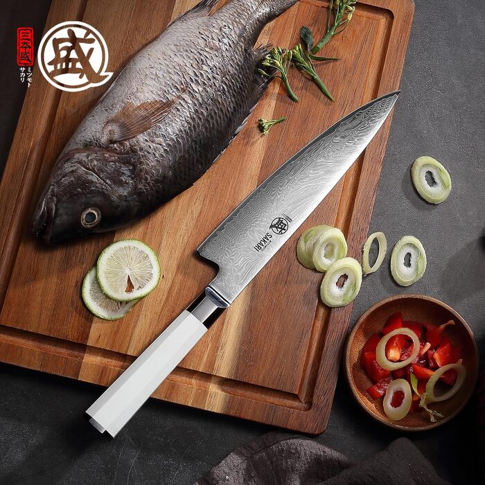Японський кухонний ніж MITSUMOTO SAKARI Gyuto 20 см, порошковий сталь VG-Pro, біла ручка